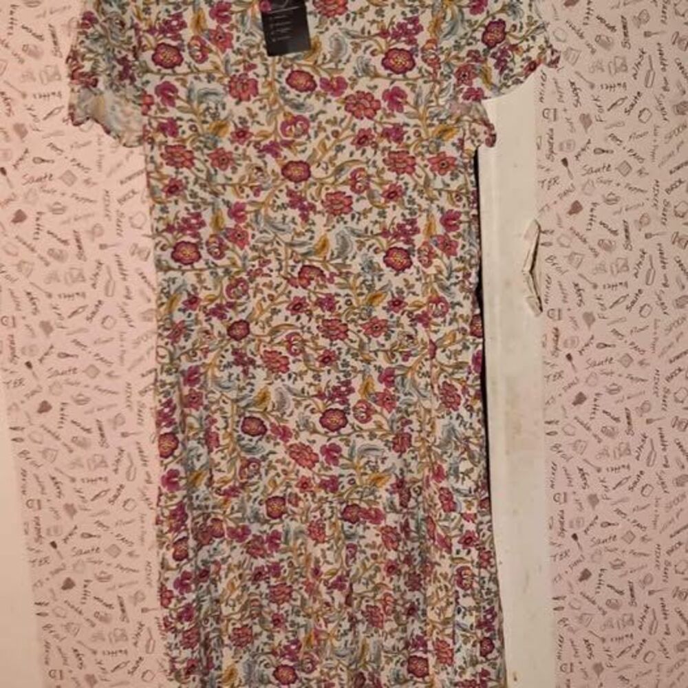 Boho Look Floral Contrast Border V Neck Midi Dress Size S - Picture 5 of 5